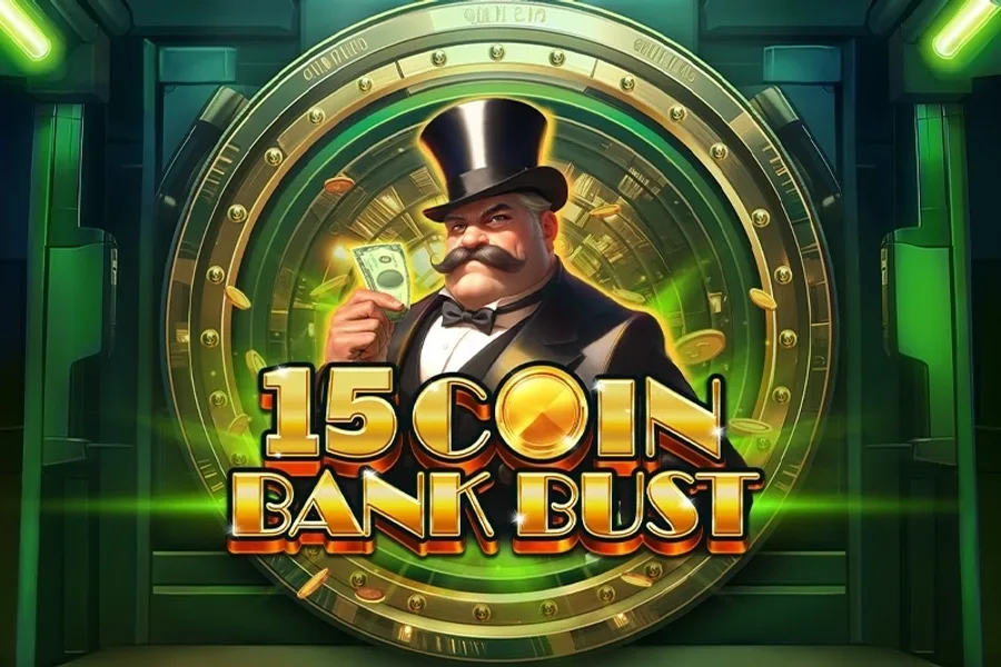 15 Coin Bank Bust slot artwork by Qora Games