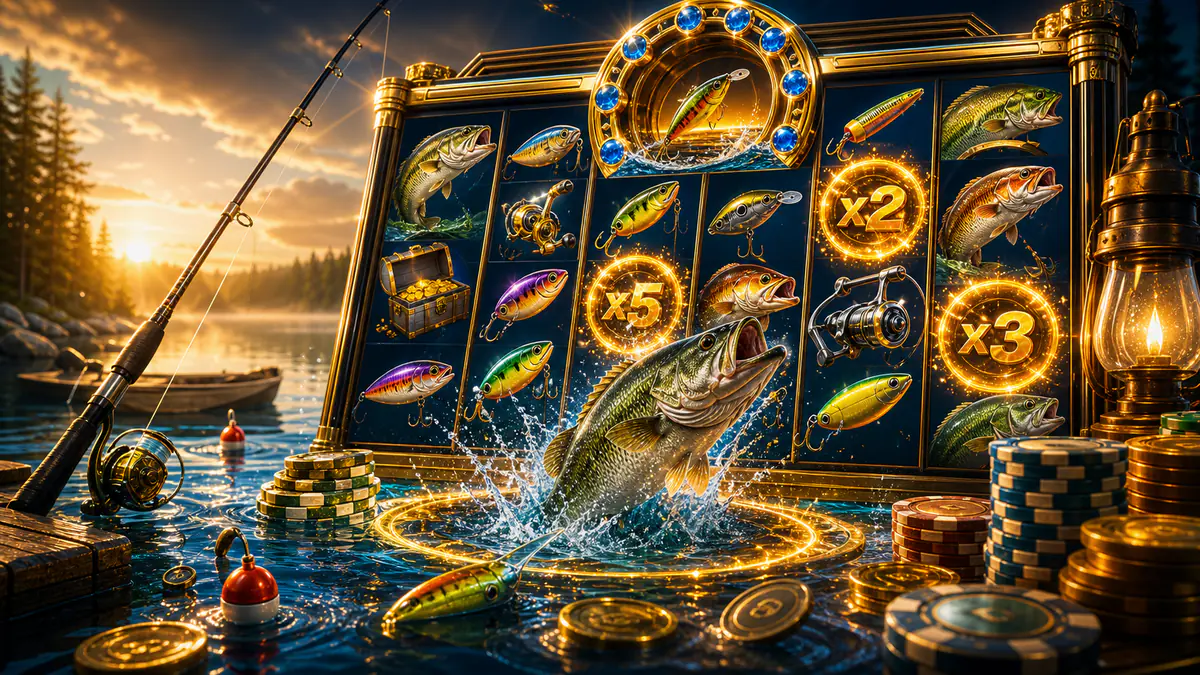 Fishing themed Megaways slot editorial image
