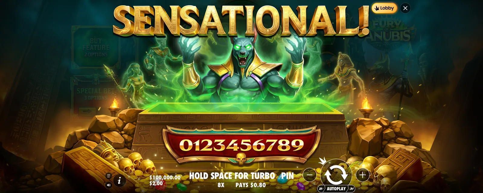 Fury of Anubis big win gameplay screen