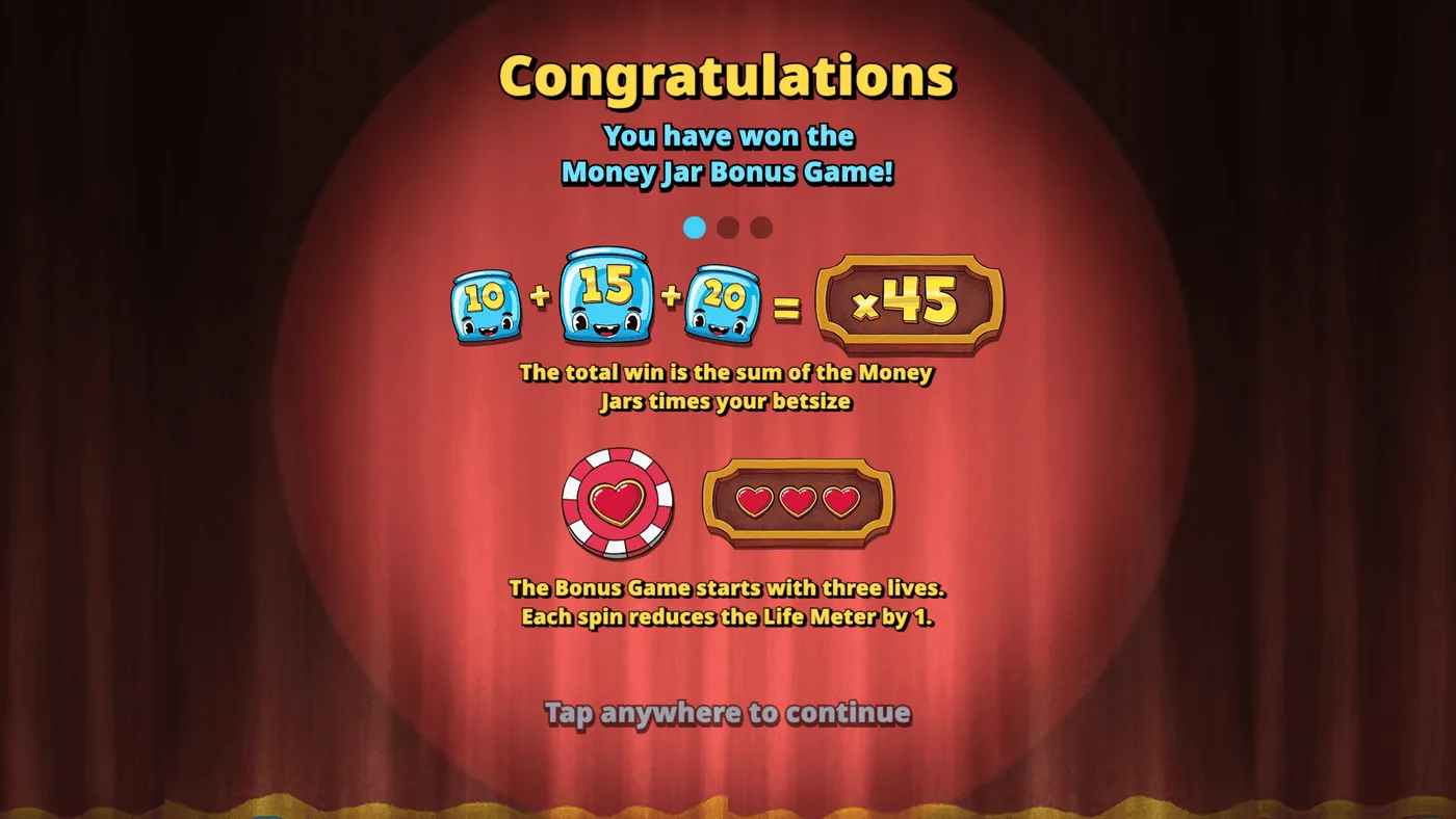 Money Jar bonus game explanation screen