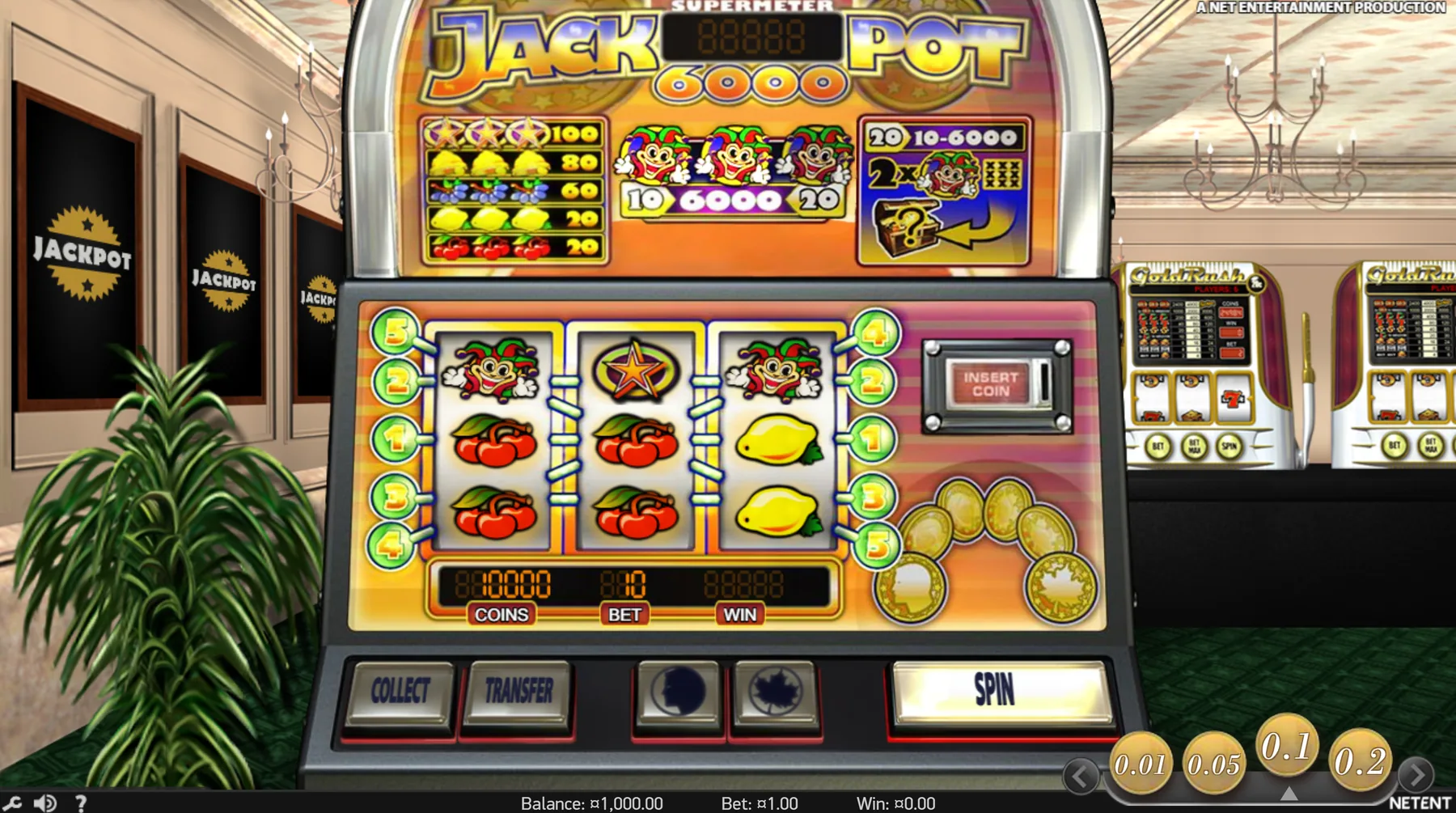 Jackpot 6000 slot gameplay screen