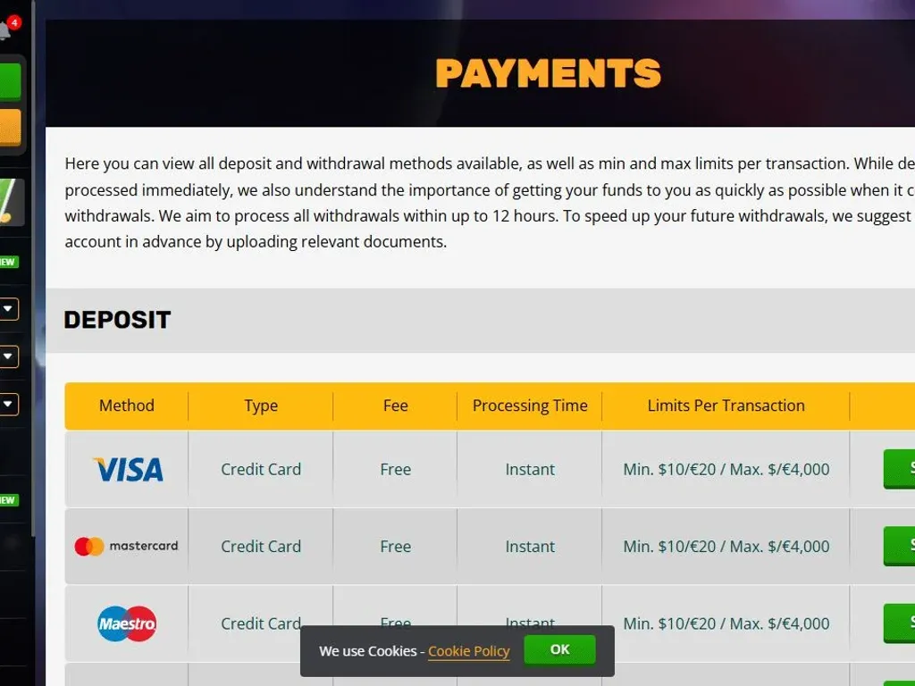 PlayAmo deposit page