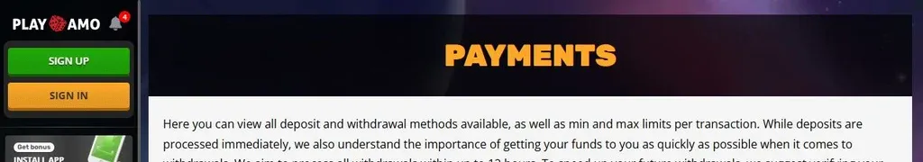 PlayAmo payment methods